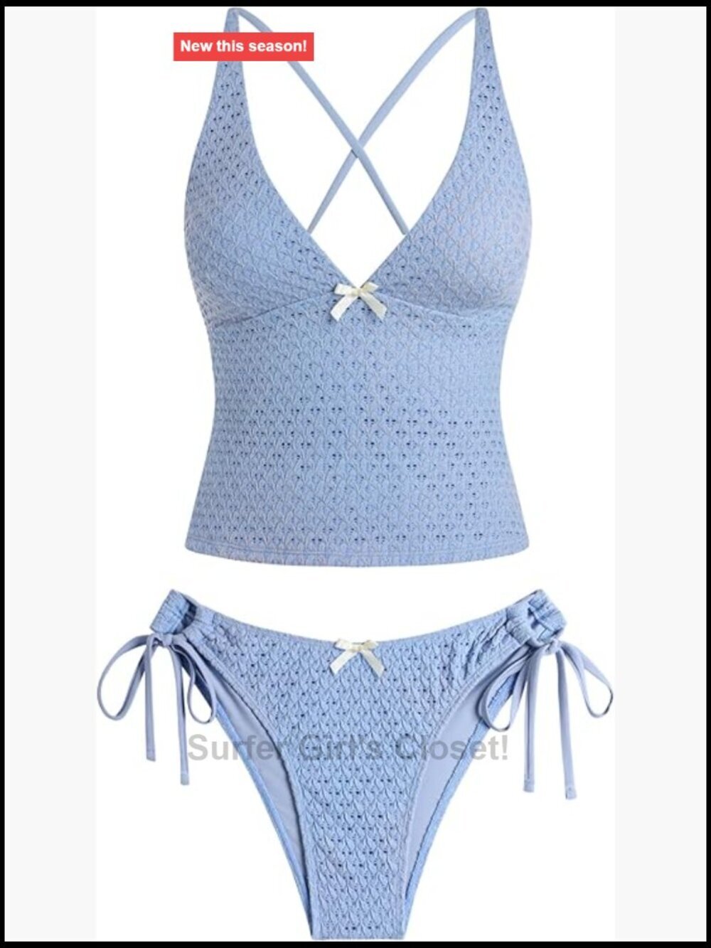 V Neck Tummy Control Tankini Set Tie Side Thong Bikini 2 Piece
